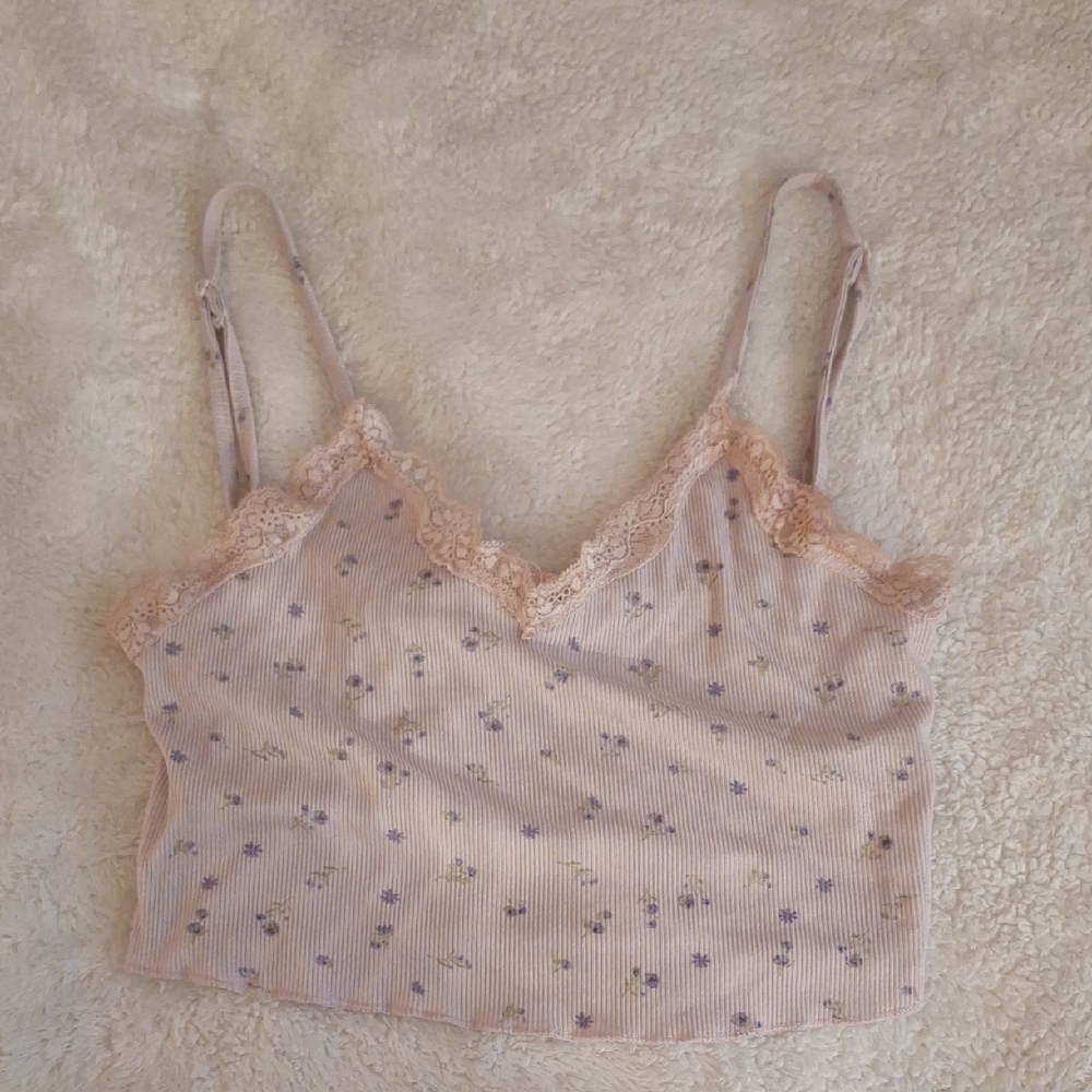 Floral Lace Trim Cami Crop Top